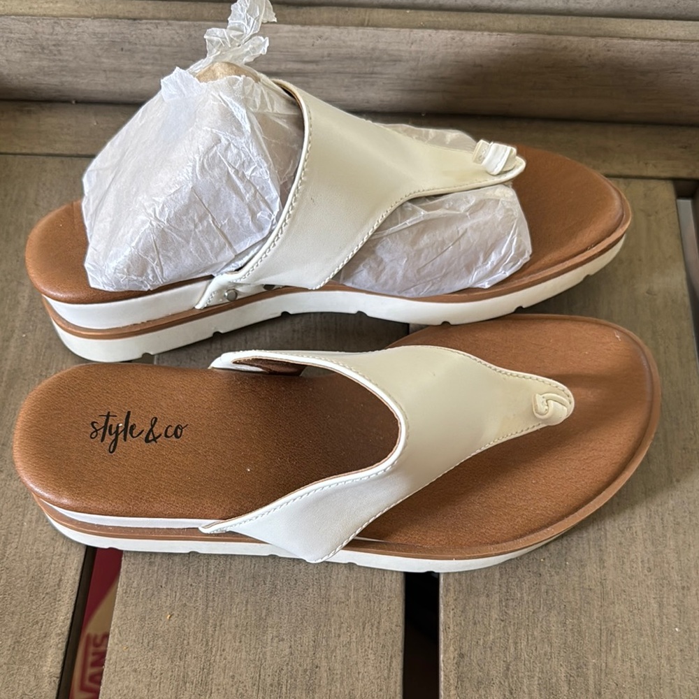 Style & Co. White and Brown Sandals with Ankle Strap